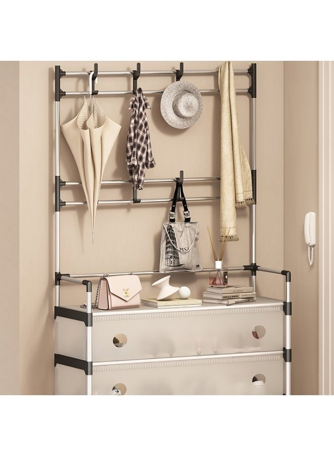 رف معدني للمعاطف والأحذية - منظم تخزين كبير للمدخل مع مساحة لتعليق المعاطف والسترات والحقائب، ورف أحذية من 5 طبقات للأحذية والأحذية الطويلة والشباشب، حل تخزين منزلي عملي وأنيق - Image 5